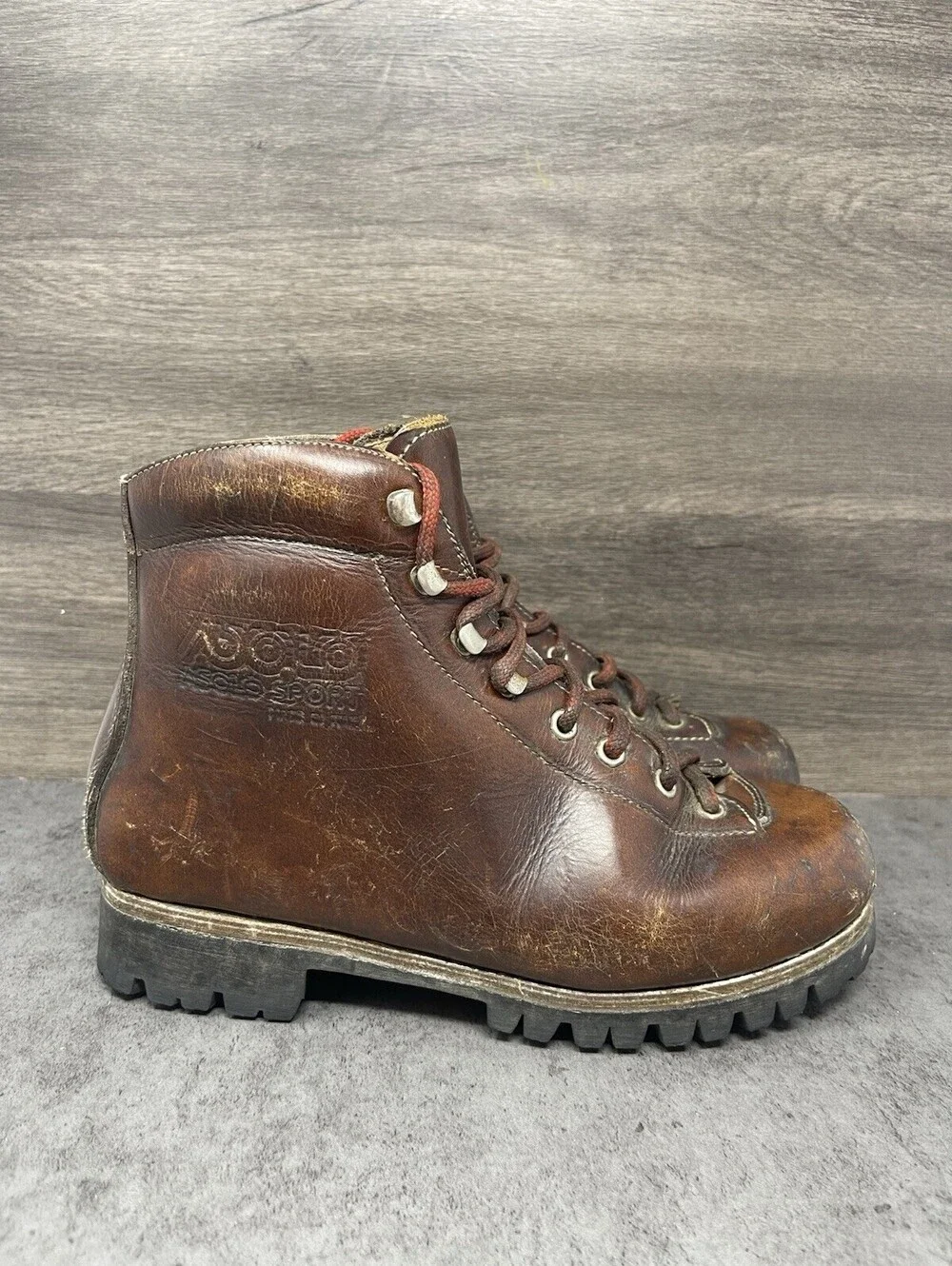 Asolo Sport Brown Leather Hiking Boots Mens Size 6 Sturdy Mountaineering